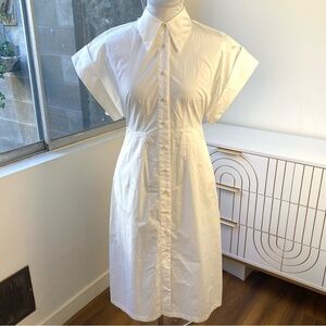 Urban Revivo NWOT Cross-Back Shirt Collar Midi Dress w/ Pockets in White, Size 6